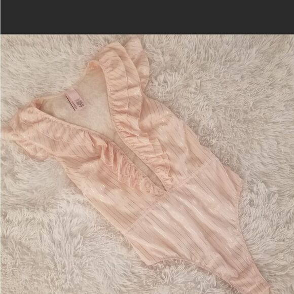 Victoria's Secret Pink Gold Metallic Stripe Bodysuit Small - Picture 7 of 14